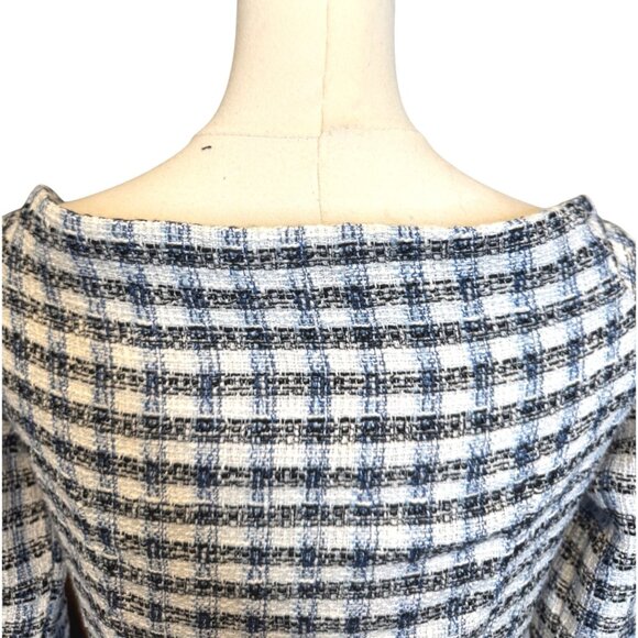 2/$30 ZARA Womens M Plaid Tweed Cropped Jacket Navy Blue/White - Picture 8 of 14